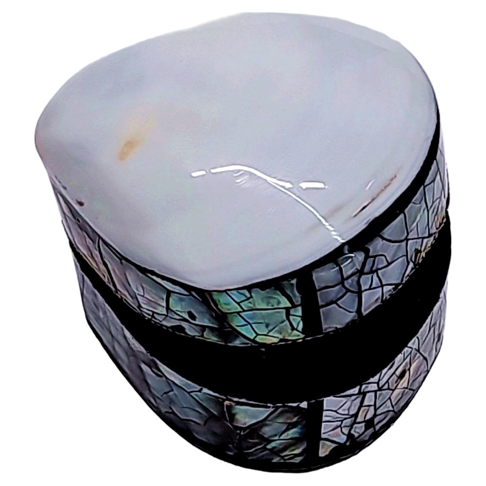 Mosaic Abalone Shell Trinket Box Iridescent MOP Coastal Jewelry Case Excellent - Picture 5 of 10